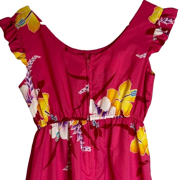 Vintage Hukilau Fashions Hawaiian Maxi Dress Pink Floral Tropical Luau Size 12 - Picture 7 of 10